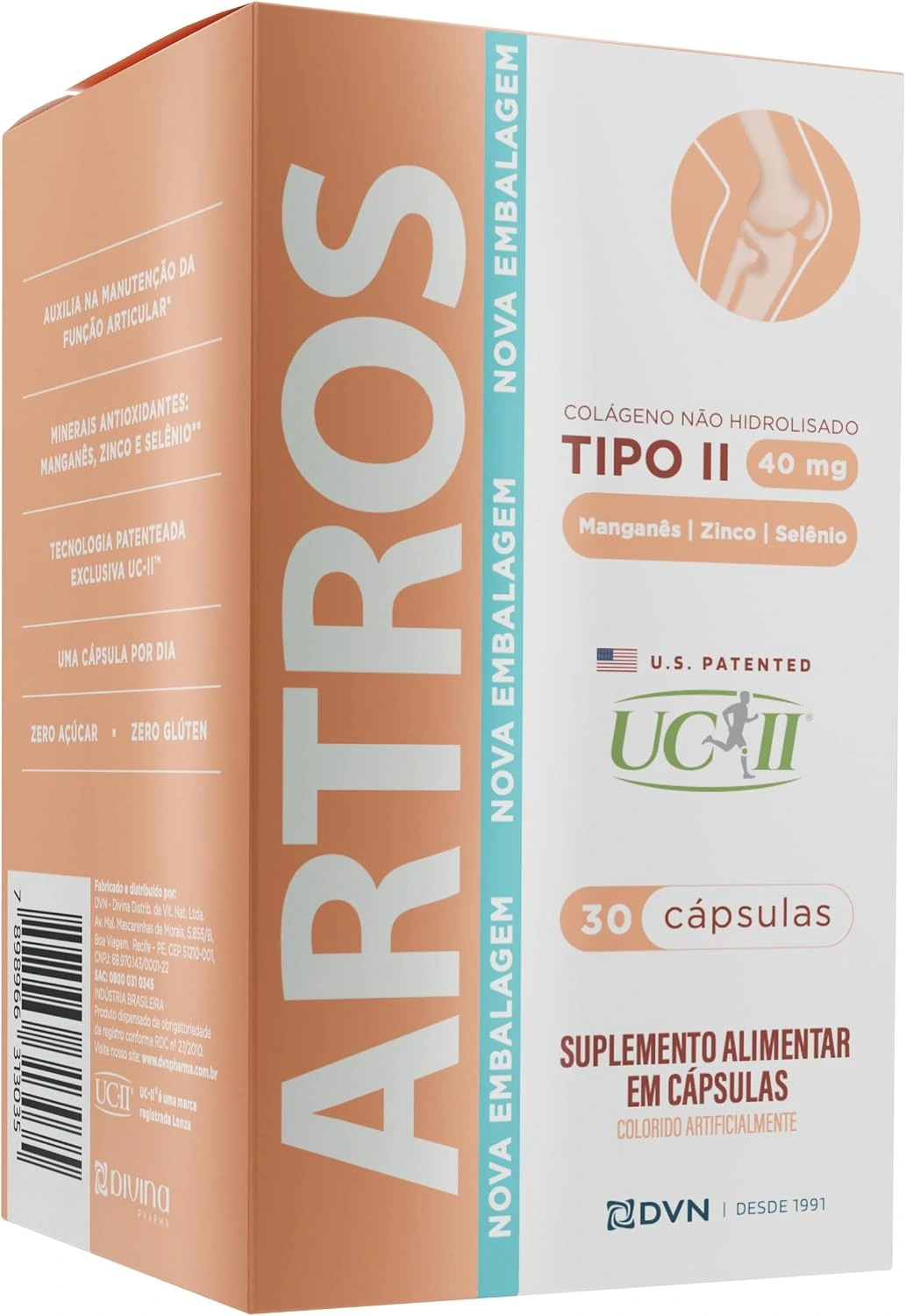 Colágeno Tipo 2 UC-II Artros 40mg 30 Cápsulas Suplemento para Saúde das Articulações